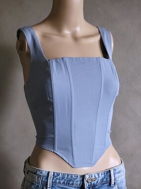 Light Blue Boned Corset Tank Top Small